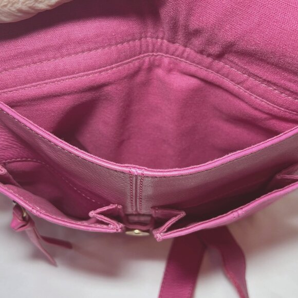 Fossil Hot Pink Crossbody Leather Purse/Bag-Lots of Compartments-Canvas Mix Srap - Picture 15 of 16